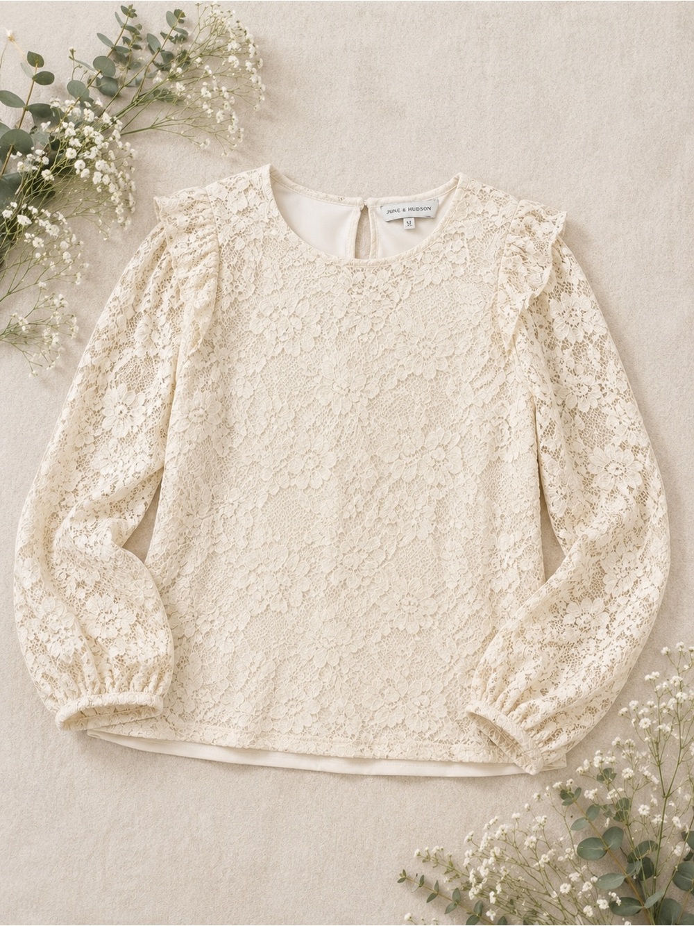 June & Hudson Cream Lace Blouse Romantic Feminine Top Medium Fully Lined